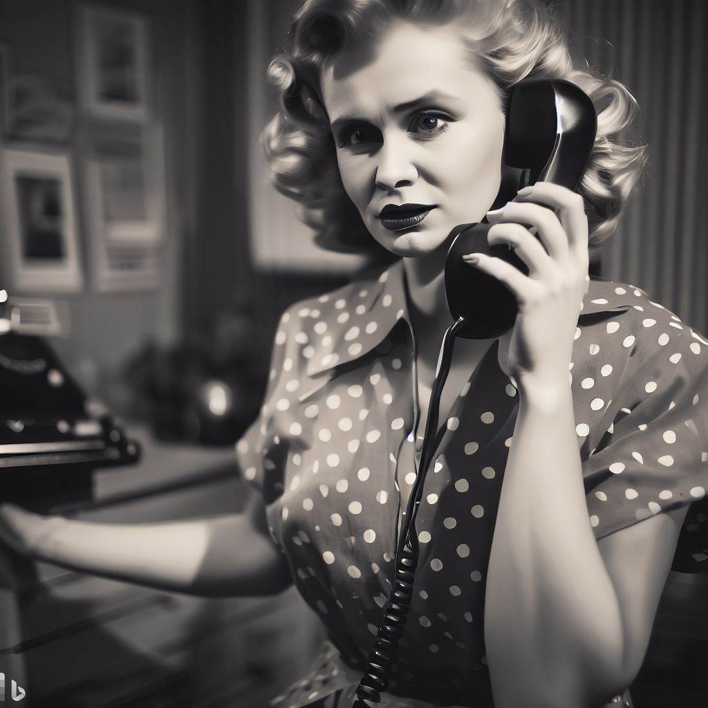 Black and white photo of a woman making a phone call - AI Stock Photo