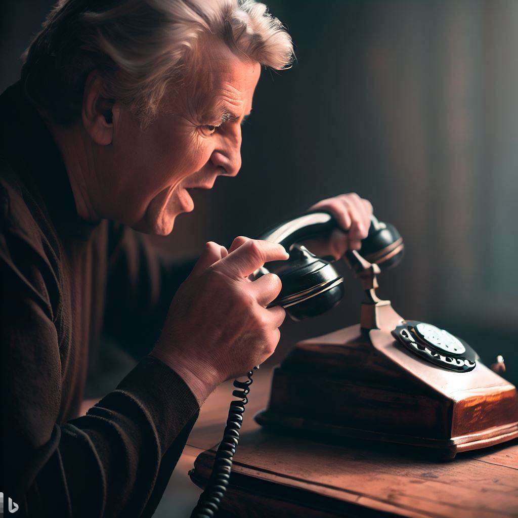 Person on Old Time Phone - AI Stock Photo