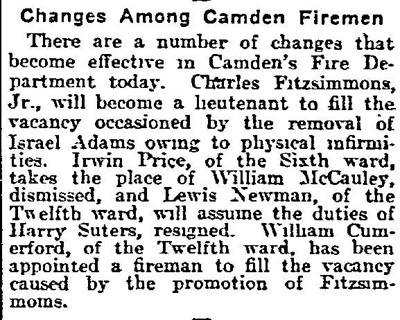 Changes Among Camden Firemen