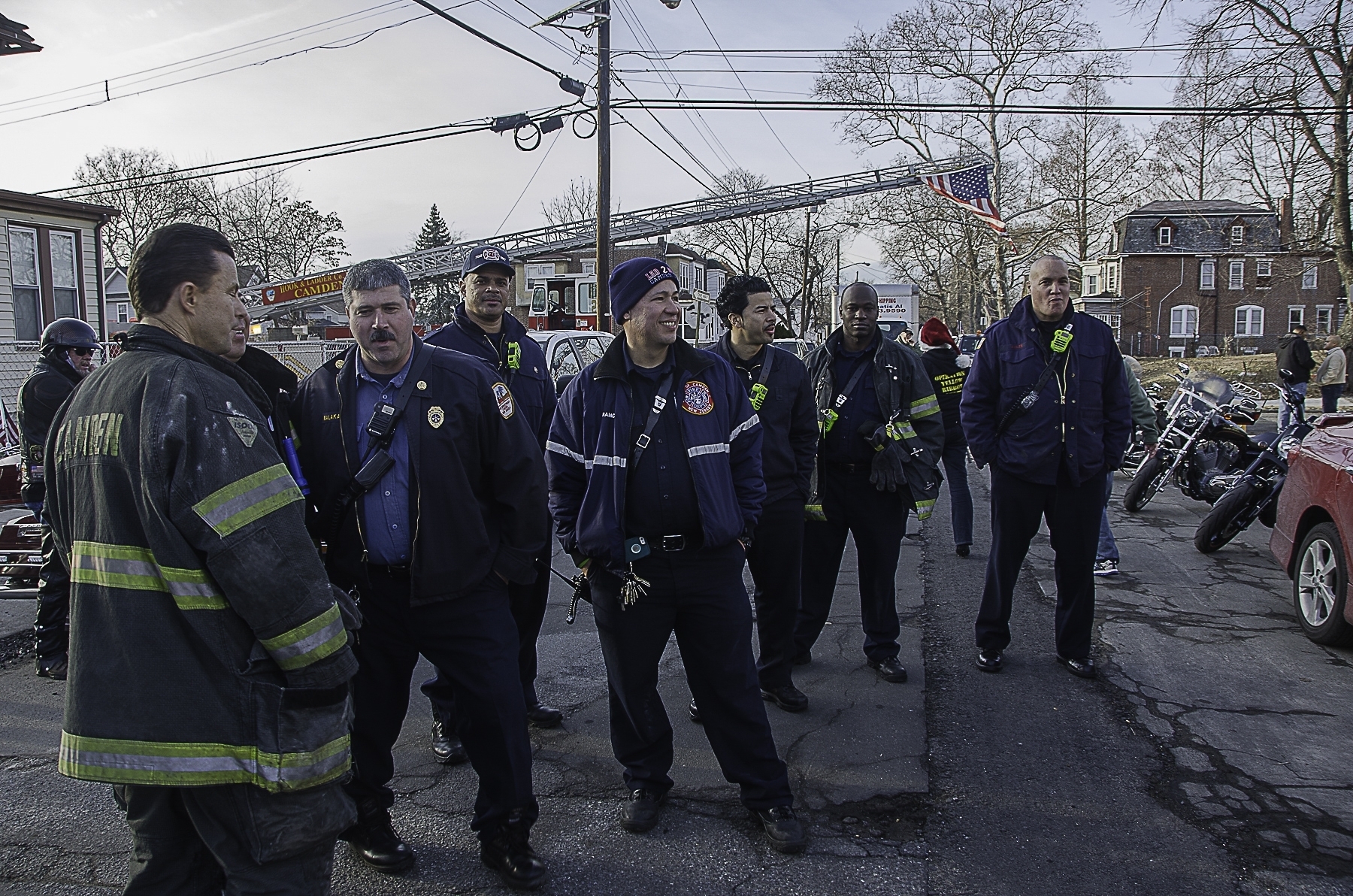 Captain Frank Bottalico, Battalion Chief Sam Balakas, Denis O'Reilly Javier Ramos, Greg Guzman, Damon Truitt, and Raul Aviles