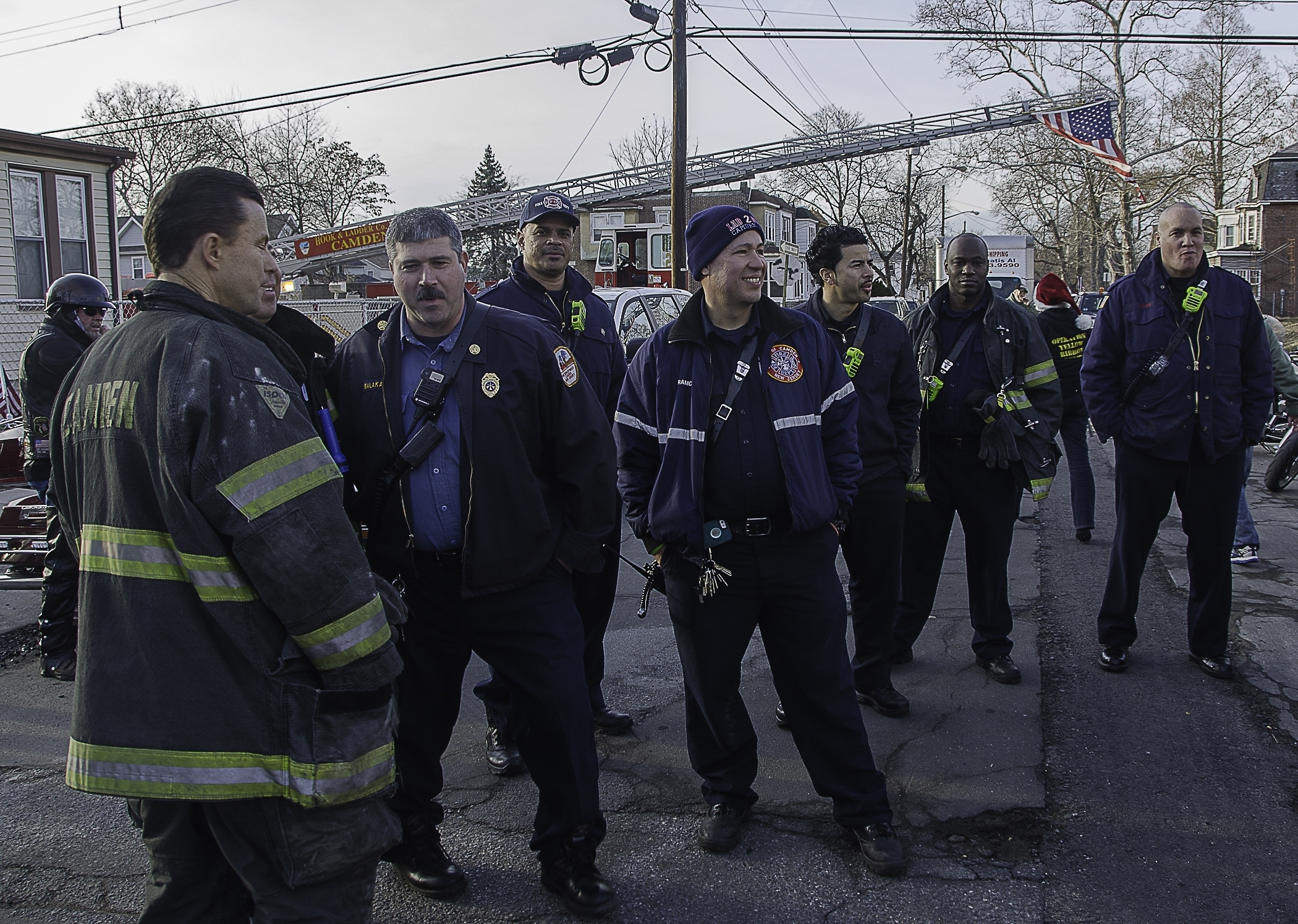 Captain Frank Bottalico, Battalion Chief Sam Balakas, Denis O'Reilly Javier Ramos, Greg Guzman, Damon Truitt, and Raul Aviles