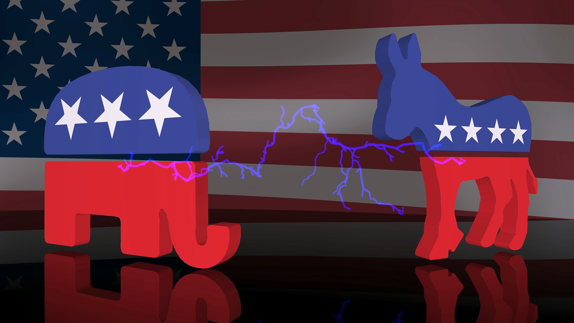 Politics - Elephant and Donkey - Stock Photo