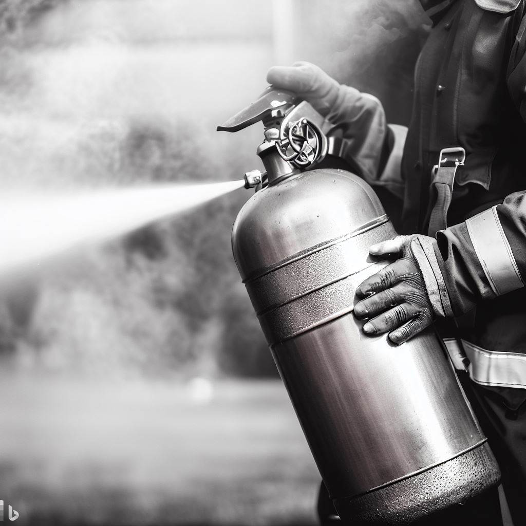 Black and White Portable Fire Extinguisher - AI Stock Photo