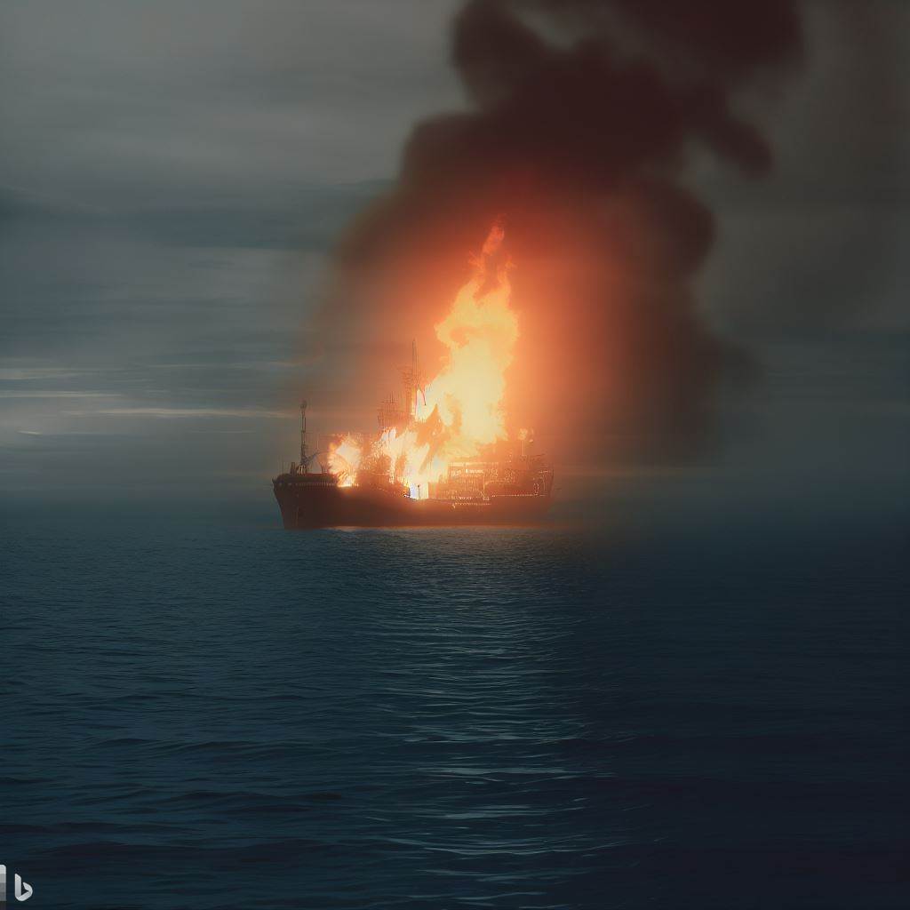 Ship on Fire - AI Stock Photo