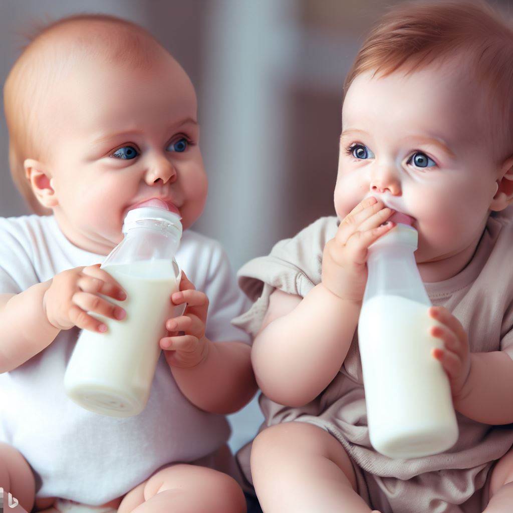 Babies Drinking Milk - AI Stock Photo