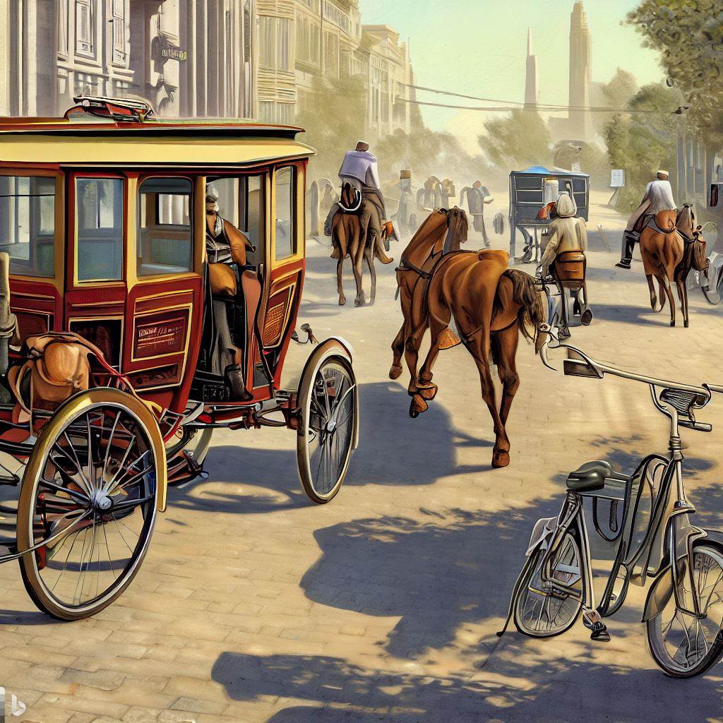 Bicyles and motorcars - AI Stock Photo