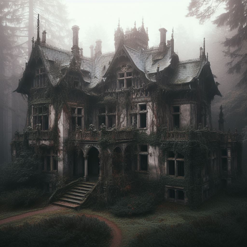 Dilapidated Mansion - AI Stock Photo