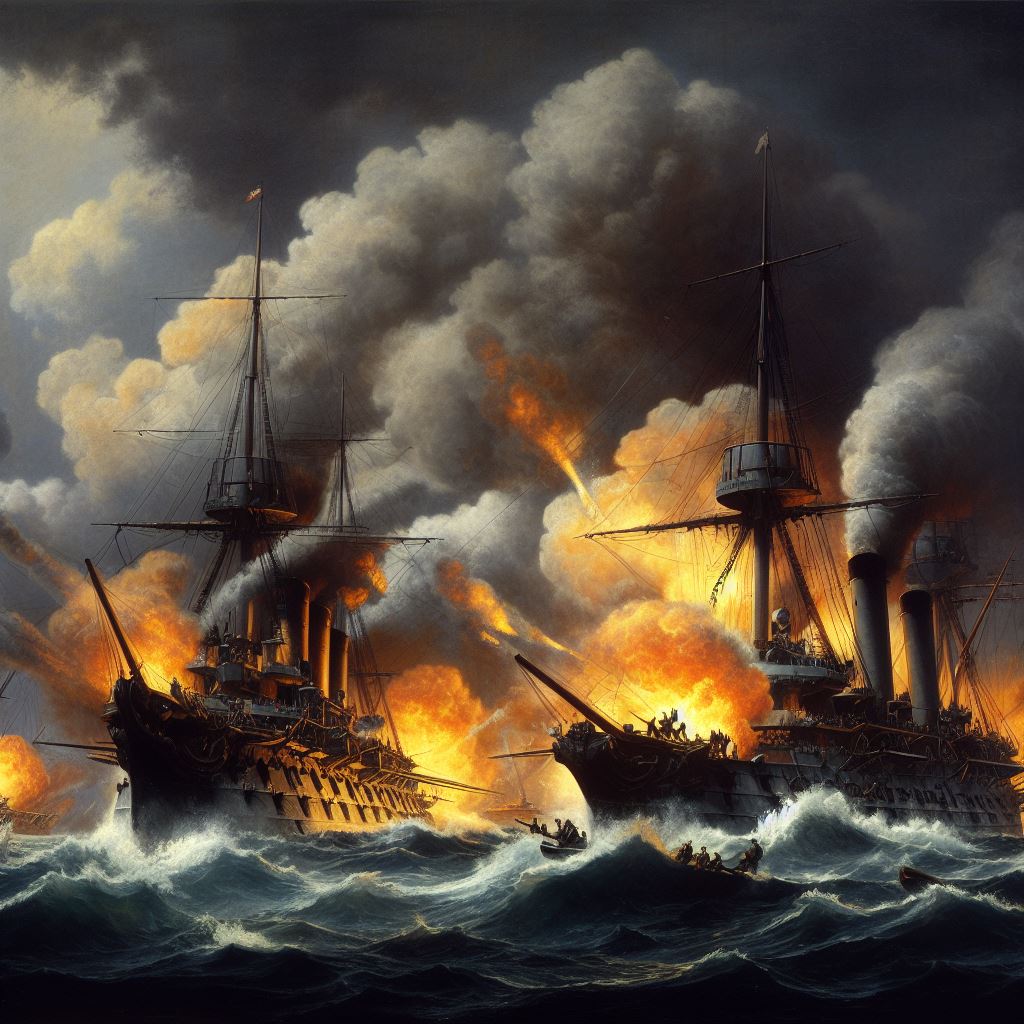 Ships Battling - AI Stock Photo