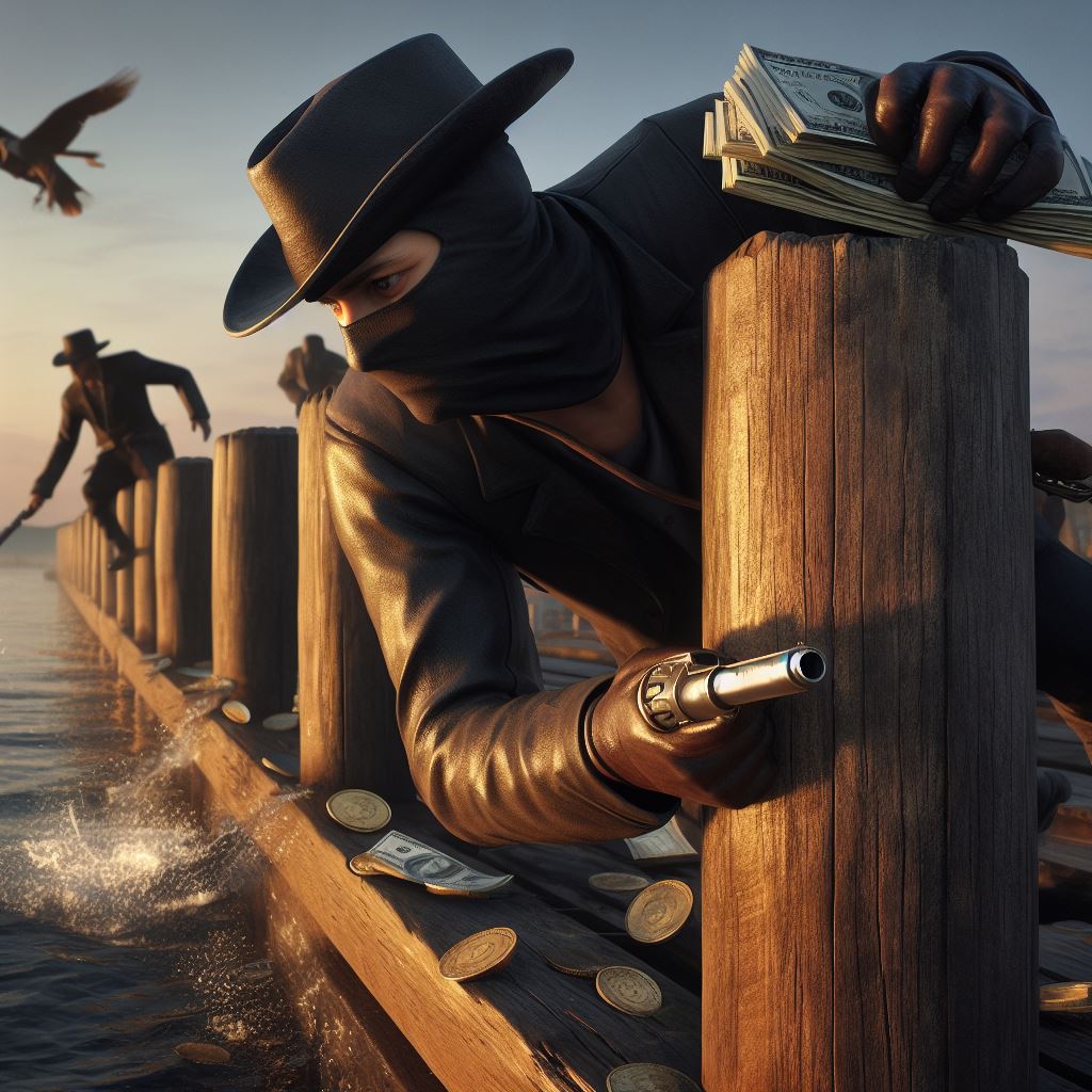 Bandit on the dock - AI Stock Photo