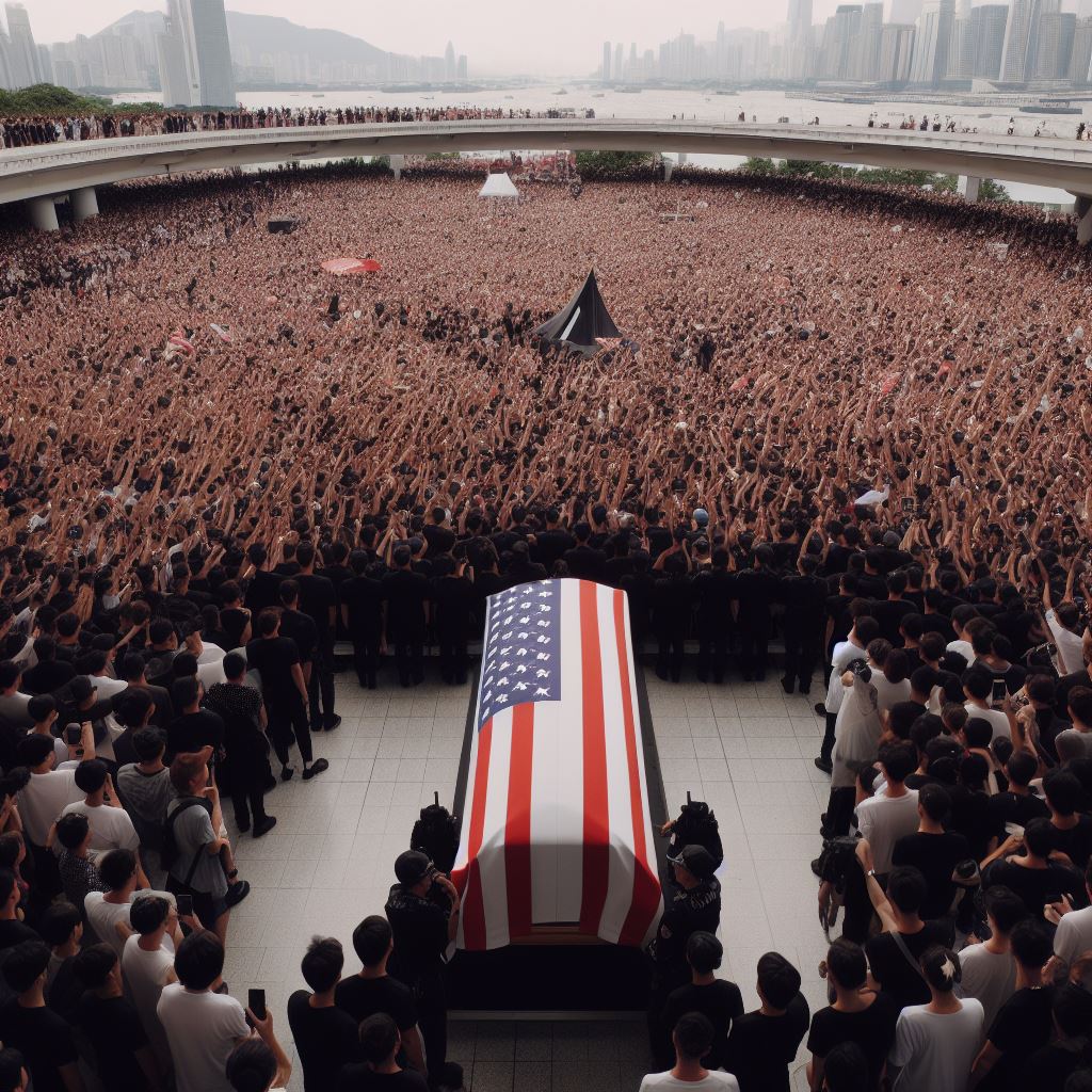 People Viewing a Flag Draped Coffin - AI Stock Photo