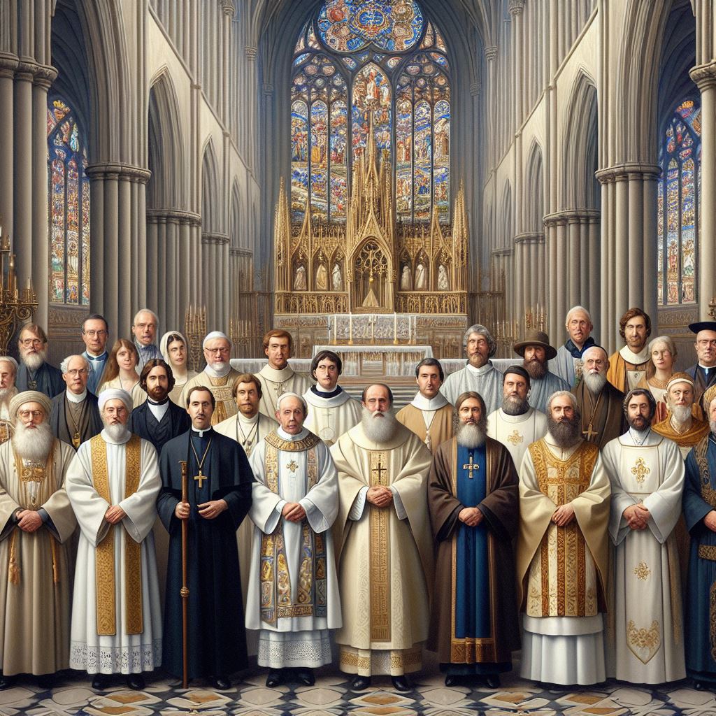 Clergy members in a church - AI Stock Photo