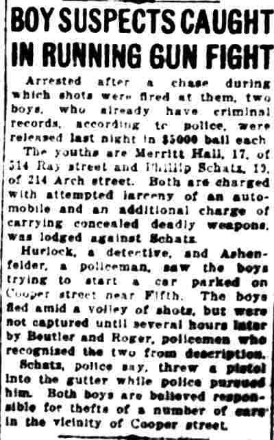 William J. Hurlock - Boy Suspects Caught in Running Gun Fight - 1927