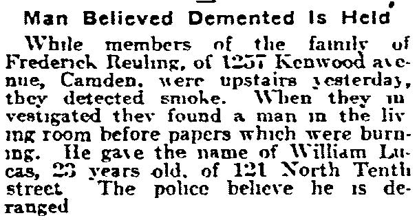 Philadelphia Inquirer, April 13, 1917 — Man Believed Demented Is Held