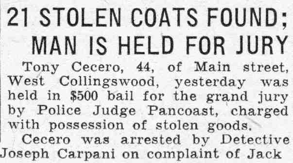 Camden Courier-Post, November 11, 1932 — 21 Stolen Coats Found