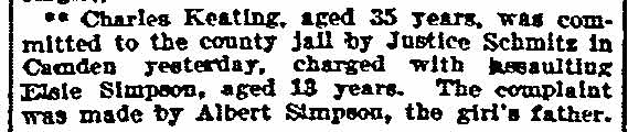 Philadelphia Inquirer, October 5, 1903 — Charles Keating charged with assault