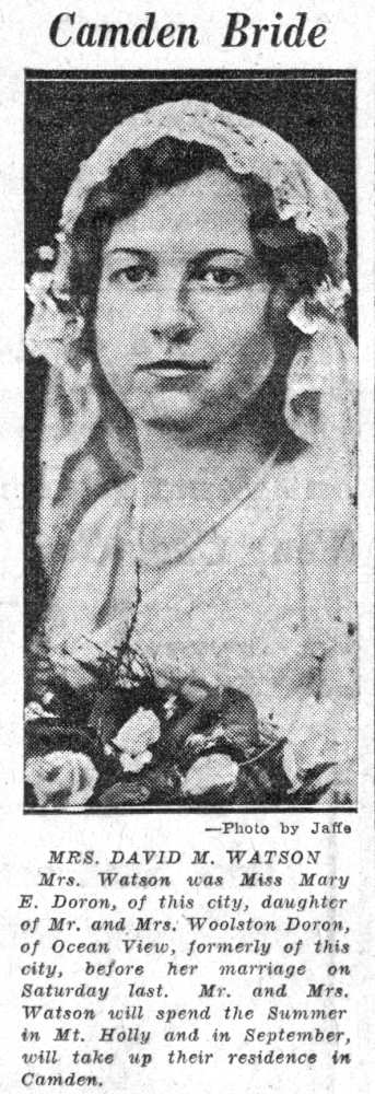 Camden Courier-Post, June 10, 1932 — Mrs. David M. Watson, Camden Bride