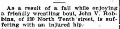 Camden Post-Telegram, October 16, 1916 — John V. Robbins injured at 330 North Tenth