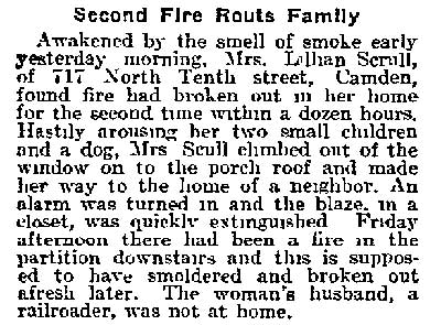 Philadelphia Inquirer, February 7, 1915 — Second Fire Routs Family