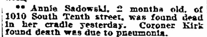 Philadelphia Inquirer, October 27, 1906 — Annie Sadowski found dead