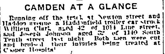 Philadelphia Inquirer, October 22, 1914 — Camden at a Glance, trolley accident