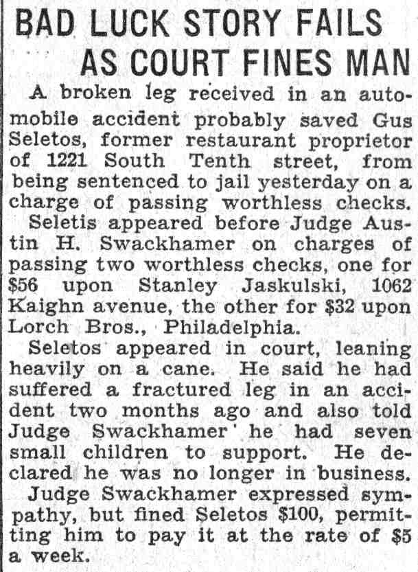 Camden Courier-Post, June 8, 1932 — Bad Luck Story Fails as Court Fines Man