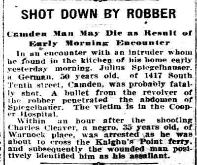 Philadelphia Inquirer, March 17, 1910 — Shot Down by Robber