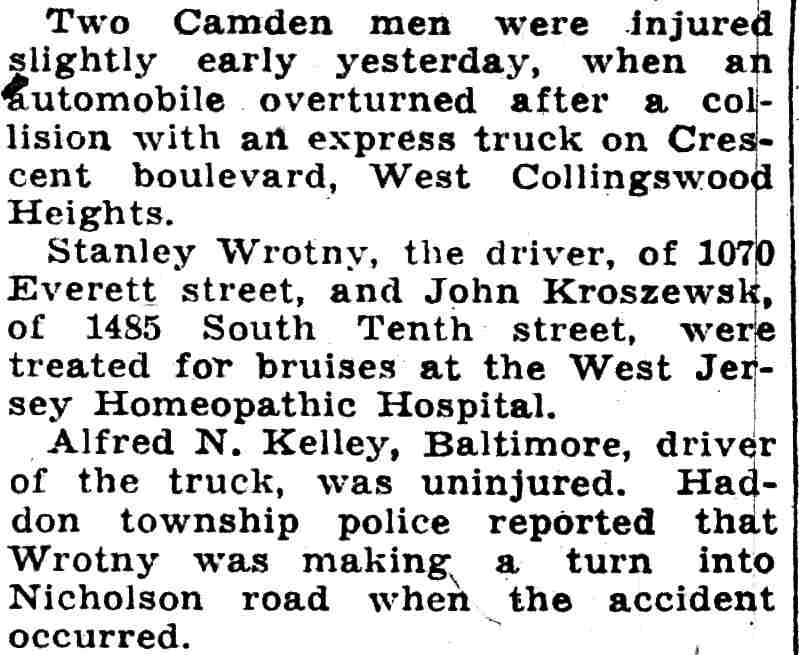 Camden Courier-Post, April 29, 1935 — Two Camden men injured in auto collision