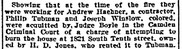 Philadelphia Inquirer, July 4, 1914 — Tubman and Winslow acquitted