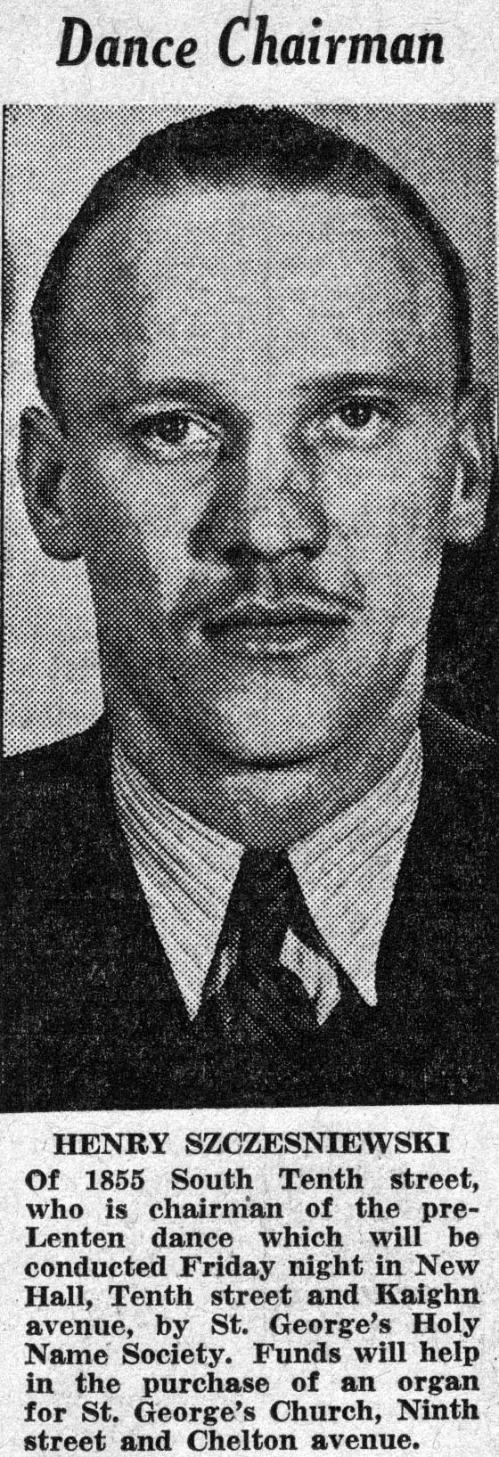 Camden Courier-Post, February 23, 1938 — Henry Szczesniewski, Dance Chairman