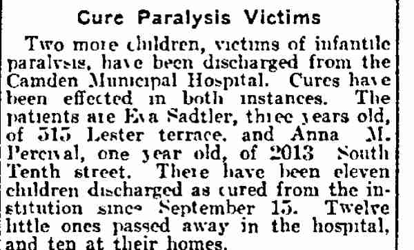 Philadelphia Inquirer, June 6, 1915 — Cure Paralysis Victims