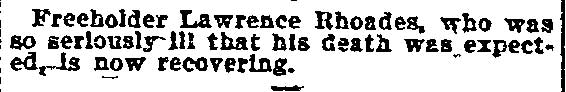 Philadelphia Inquirer, July 27, 1906 — Freeholder Lawrence Rhoades recovering