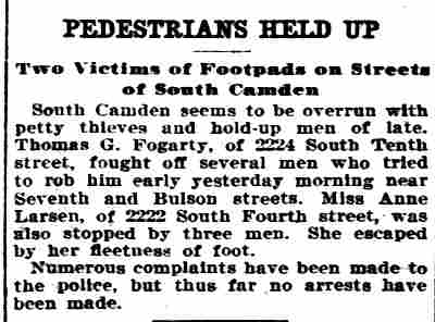 Philadelphia Inquirer, December 14, 1906 — Pedestrians Held Up, Thomas Fogarty
