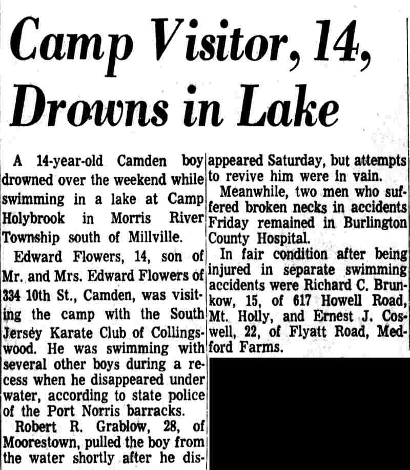 Camden Courier-Post, July 15, 1968 — Camp Visitor, 14, Drowns in Lake