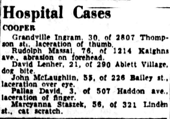 Camden Courier-Post, December 11, 1956 — Cooper Hospital cases, David Lenher of 290 Ablett Village