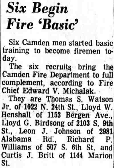 Six Begin Fire 'Basic', 1969 — Leon J. Johnson