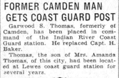 Former Camden Man Gets Coast Guard Post — Garwood S. Thomas, 2985 Alabama Road — Camden Courier-Post, June 6, 1932