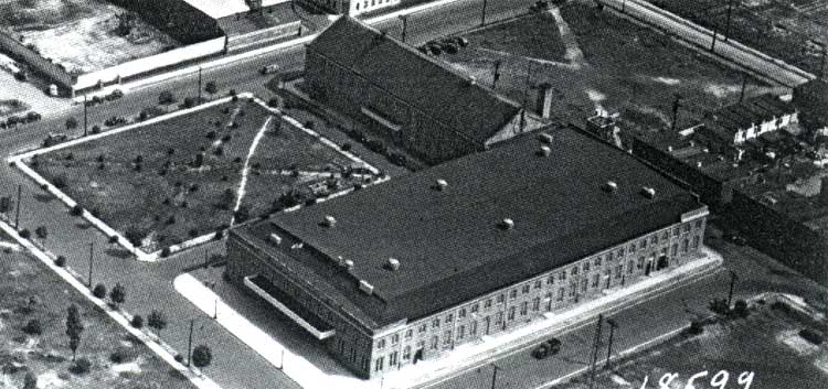 Aerial view of Camden Convention Hall on Argonne Street, c. 1920s-1930s