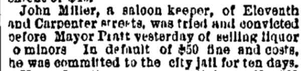 Meiler Tried for Selling Liquor to Minors, Philadelphia Inquirer, June 1, 1887
