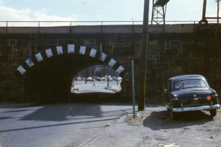 South 11th Street looking east toward the Armory-Public Works building, 1950s