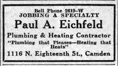 Paul A. Eichfeld advertisement — Camden Courier-Post, June 8, 1933