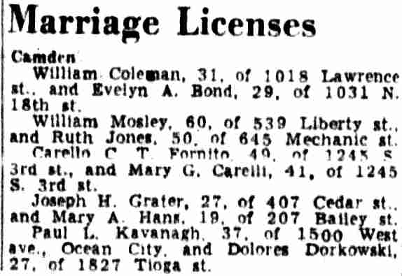 Marriage Licenses — Camden Courier-Post, August 14, 1956