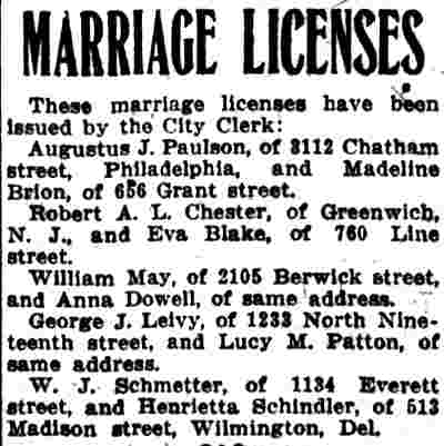 Marriage Licenses, October 6, 1913