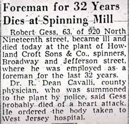 Robert Gess obituary — Camden Courier-Post, June 28, 1950