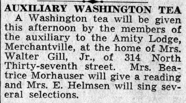 Auxiliary Washington Tea — Camden Courier-Post, February 21, 1938