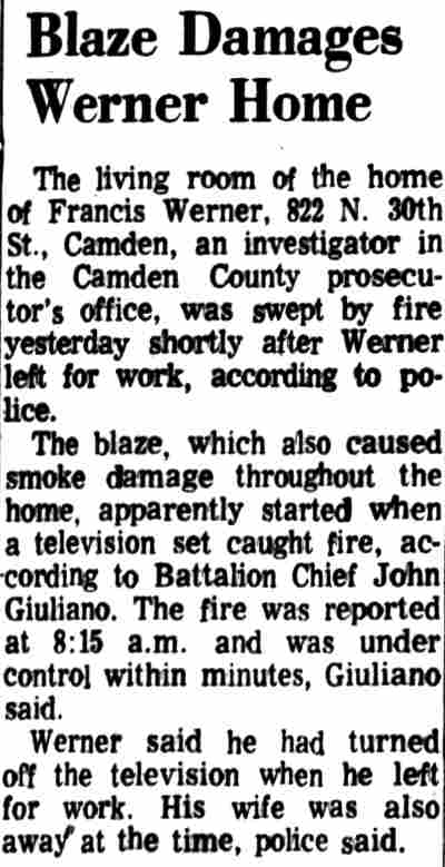 Blaze Damages Werner Home — Camden Courier-Post, July 27, 1971