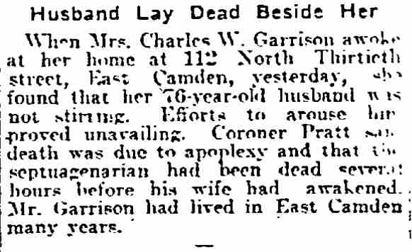 Husband Lay Dead Beside Her — Philadelphia Inquirer, February 9, 1917
