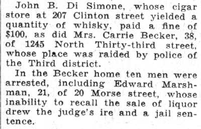 Prohibition raid, 1245 North 33rd Street — Camden Courier-Post, June 7, 1932