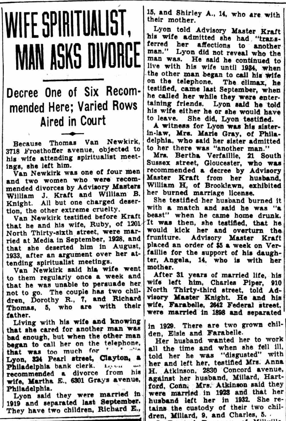 Wife Spiritualist, Man Asks Divorce — Camden Courier-Post, May 15, 1936