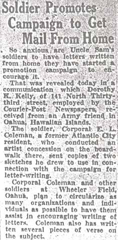 Soldier Promotes Campaign to Get Mail From Home — Camden Courier-Post, April 14, 1942