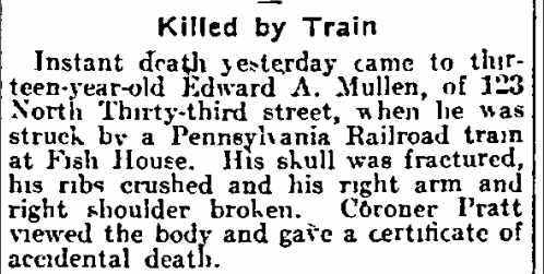 Killed by Train — Philadelphia Inquirer, July 24, 1917